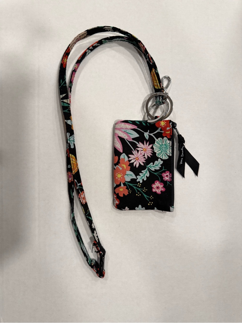 Vera Bradley Zip ID Case Wallet & Breakaway Lanyard Set Vibrant Black Floral